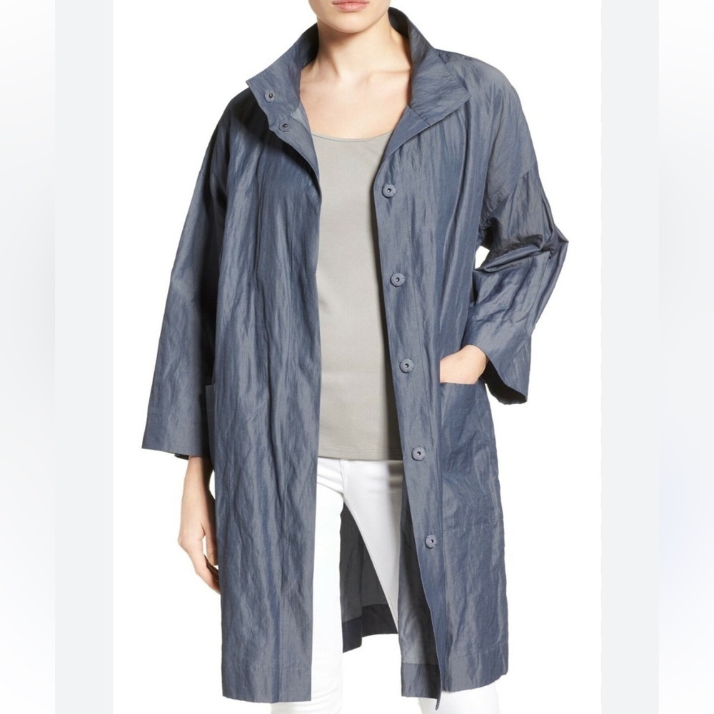 Eileen Fisher Jacket Organic Denim Cotton Metallic Thread Coat Size XL Oversized - Picture 7 of 13